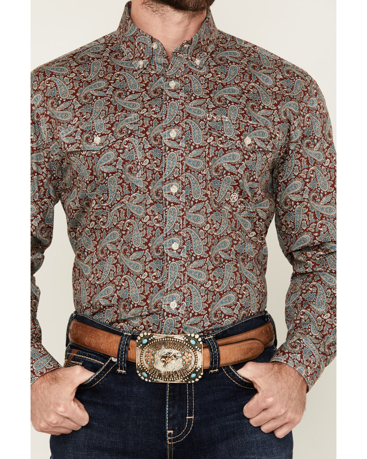 Image #3 - Roper Men's Amarillo Paisley Print Long Sleeve Button-Down Western Shirt, Multi, hi-res