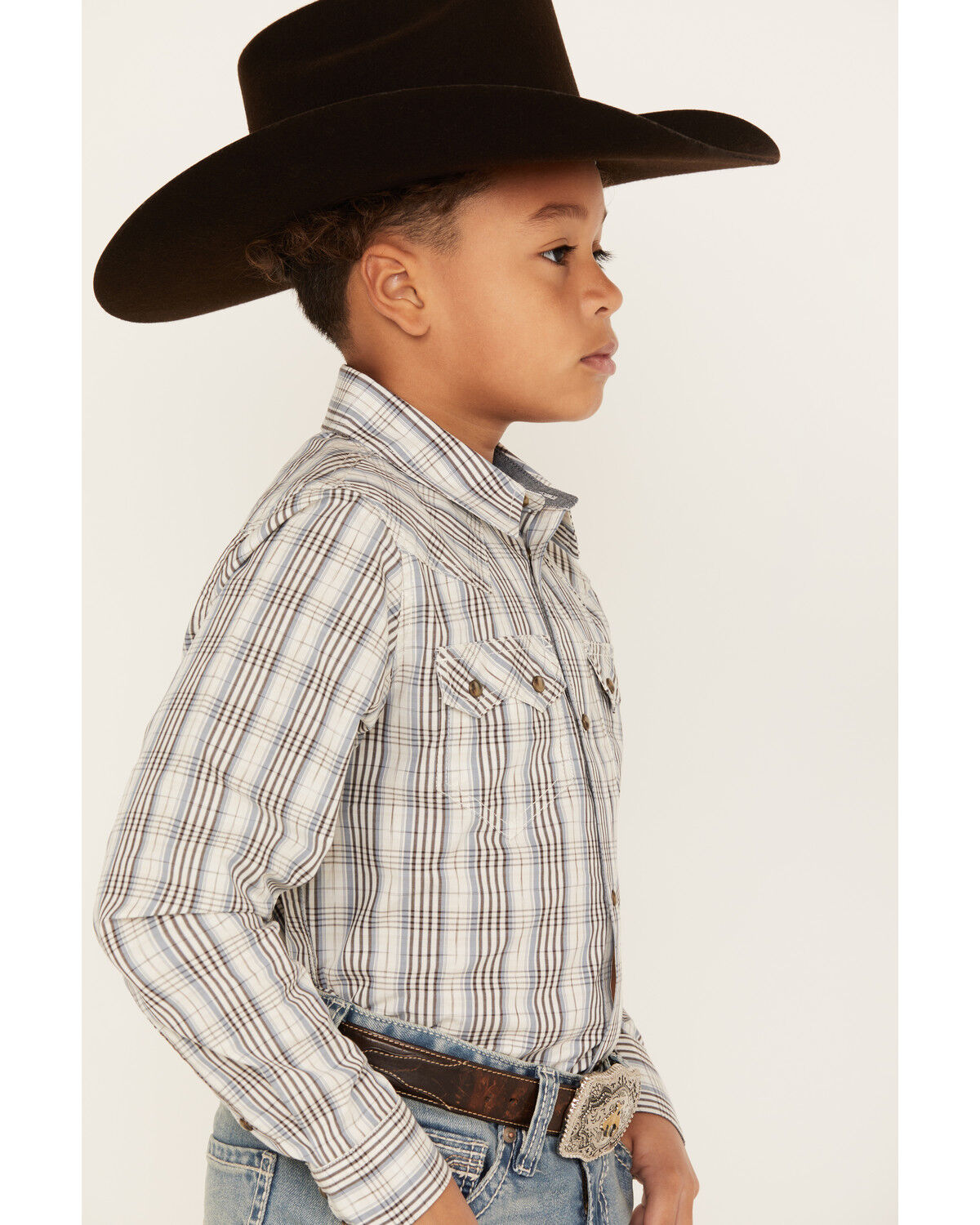 Image #2 - Cody James Boys' Plaid Print Long Sleeve Snap Western Shirt, White, hi-res