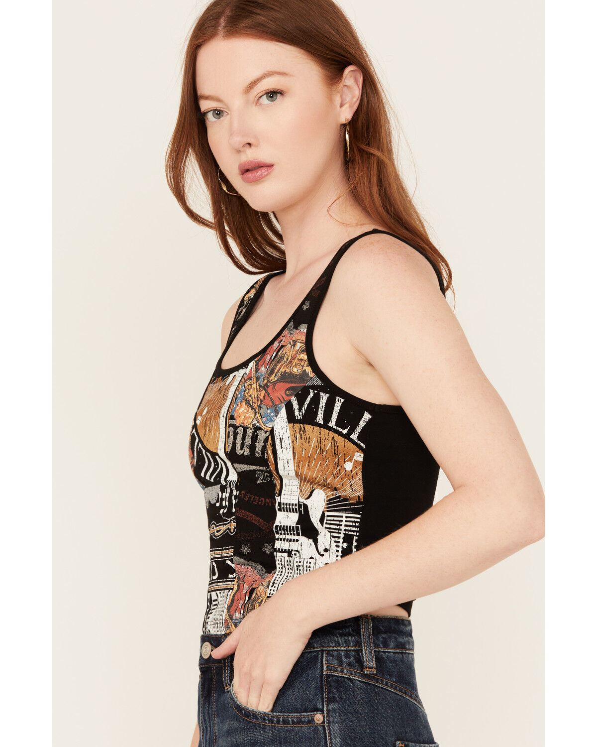 Image #2 - Originality Women's Guitar Print Graphic Cropped Tank Top, Black, hi-res
