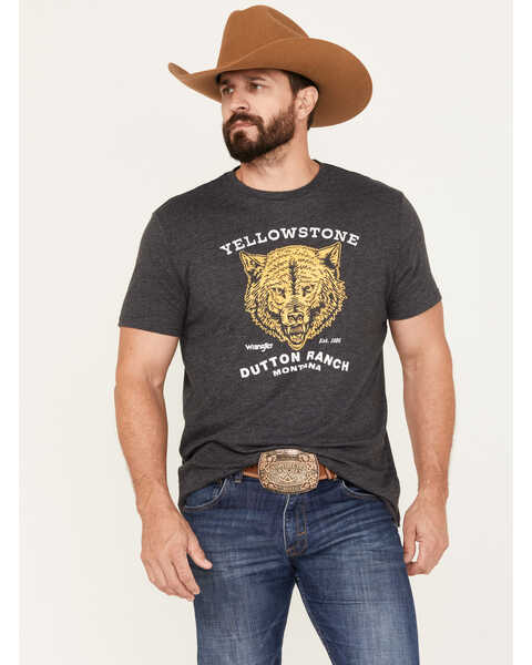 Wrangler Men's Yellowstone Dutton Ranch Wolf Short Sleeve Graphic T-Shirt, Black, hi-res