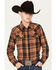 Image #1 - Cody James Boys' Plaid Print Long Sleeve Snap Western Flannel Shirt, Brown, hi-res
