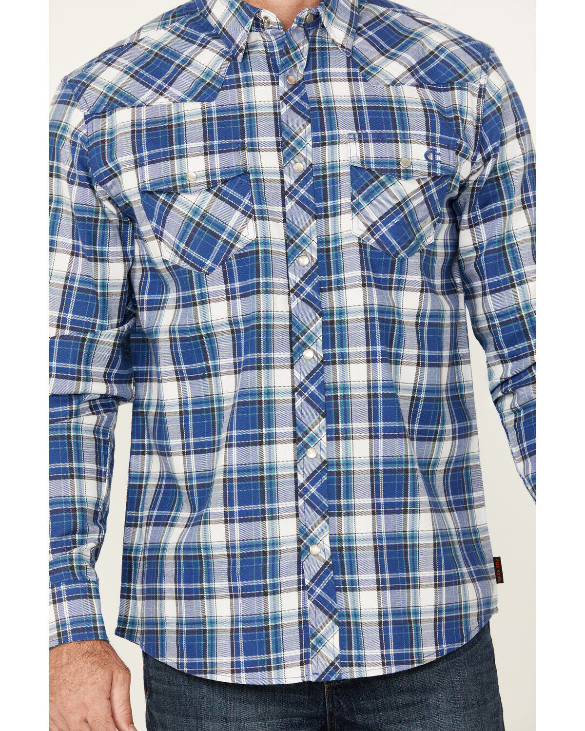 Image #3 - Cody James Men's FR Plaid Print Long Sleeve Pearl Snap Flannel Work Shirt, Navy, hi-res