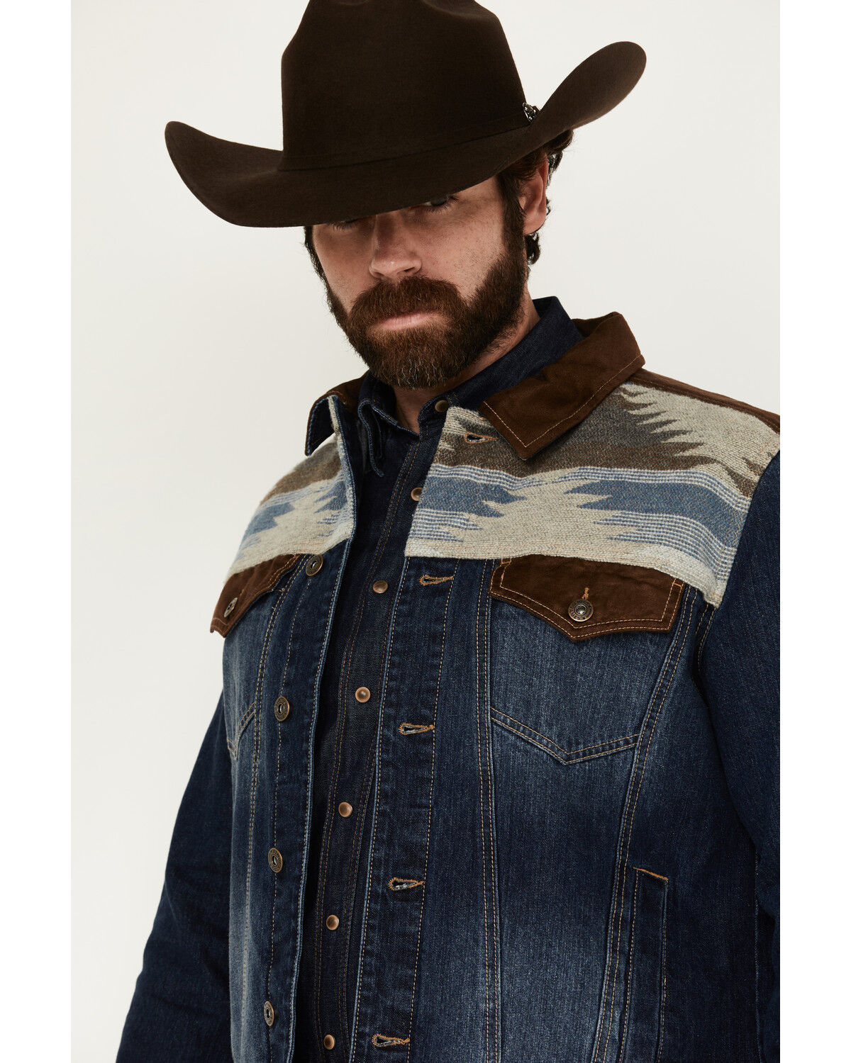 Image #2 - Cody James Men's Freedom Southwestern Yoke And Suede Trim Denim Jacket, Dark Wash, hi-res