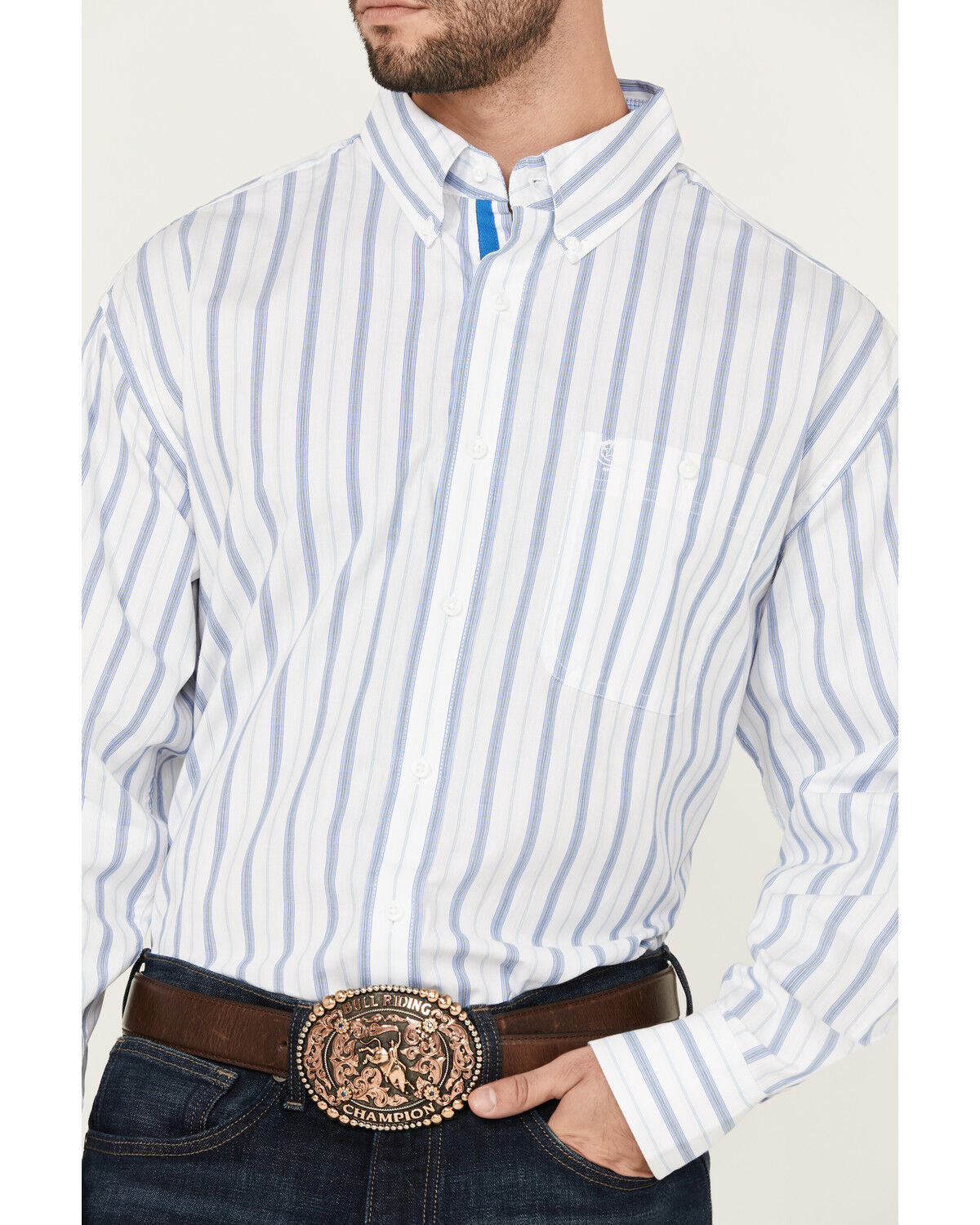Image #3 - George Strait by Wrangler Men's Striped Long Sleeve Button-Down Stretch Western Shirt - Tall, White, hi-res