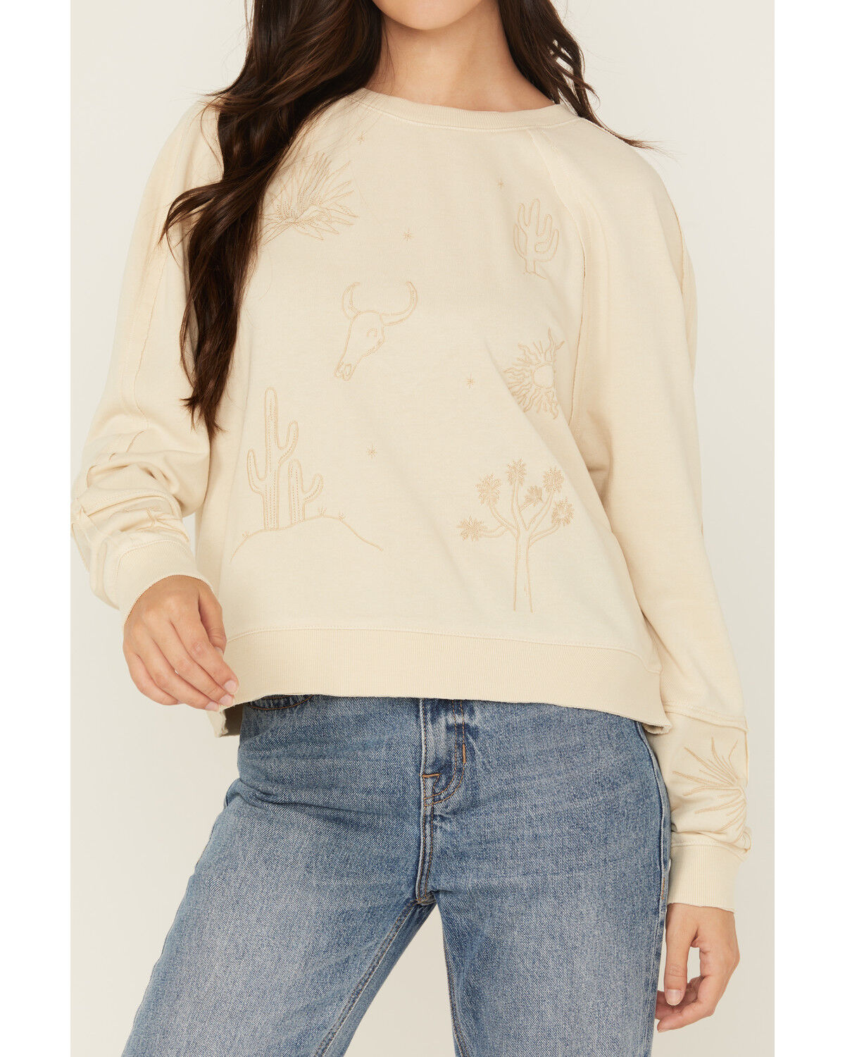 Image #3 - Cleo + Wolf Women's Embroidered Long Sleeve Shirt, Sand, hi-res