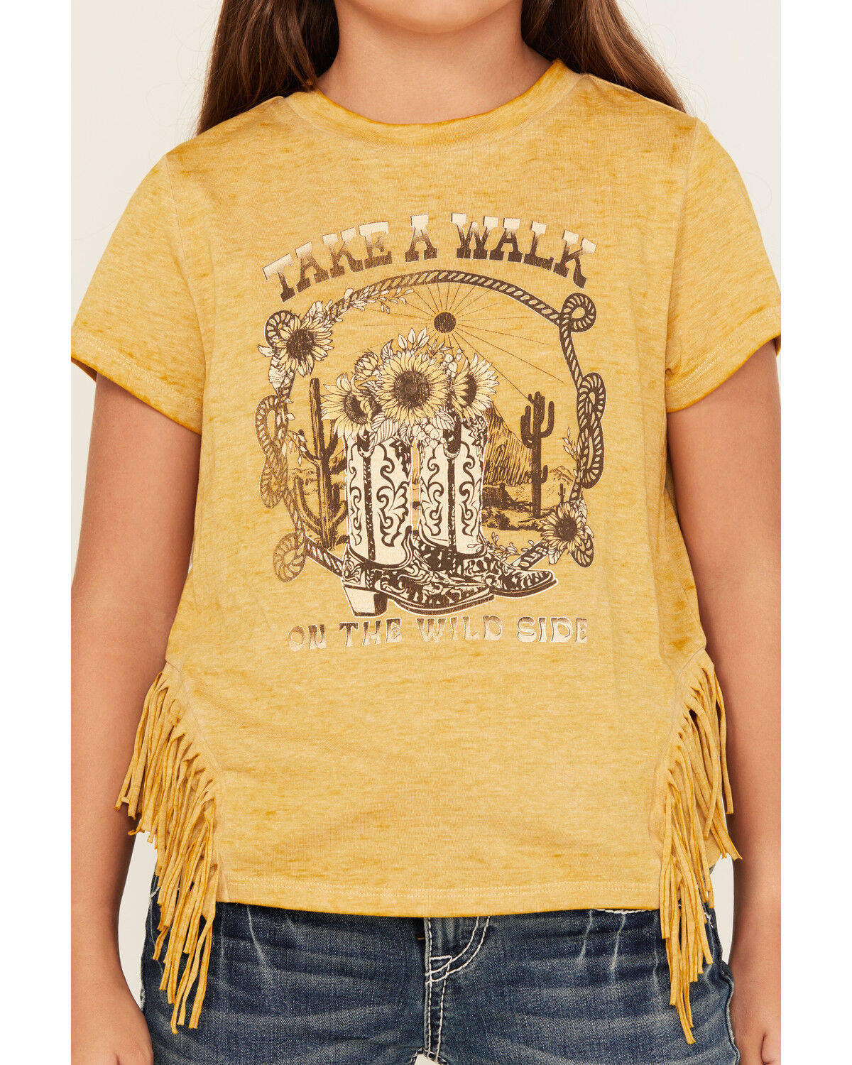 Image #3 - Shyanne Girls' Take A Walk Short Sleeve Graphic Tee, Mustard, hi-res