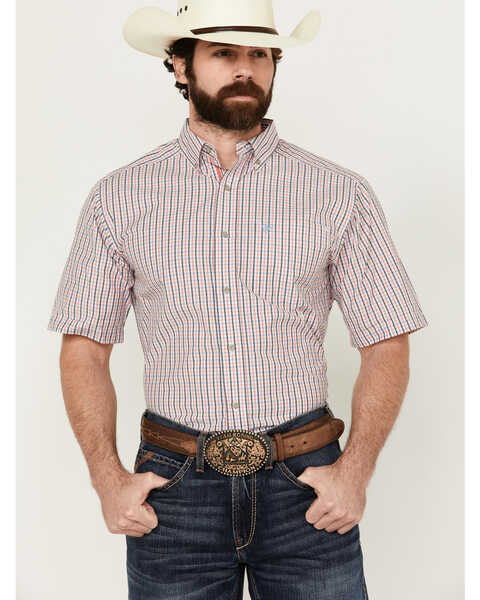 Ariat Men's Joel Plaid Print Short Sleeve Button-Down Performance Western Shirt , Coral, hi-res