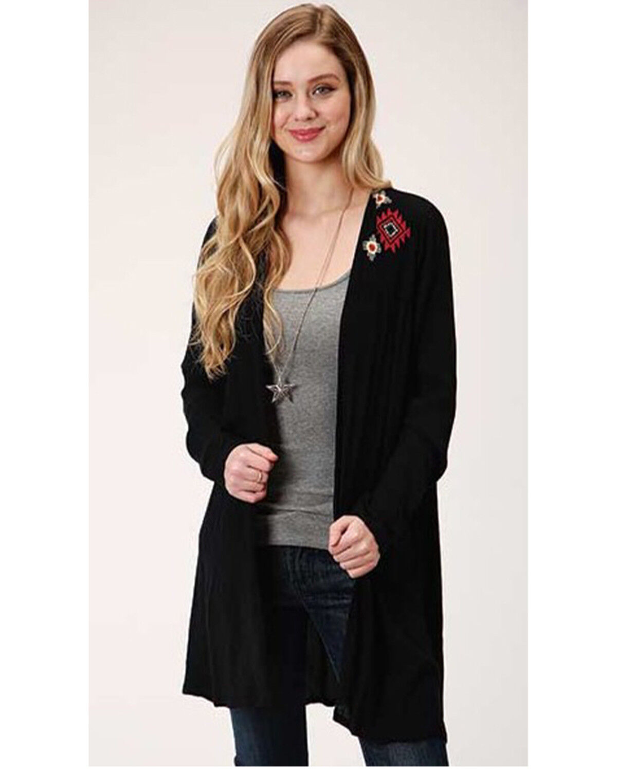 Image #1 - Roper Women's Wild West Cowboy Cardigan, Black, hi-res