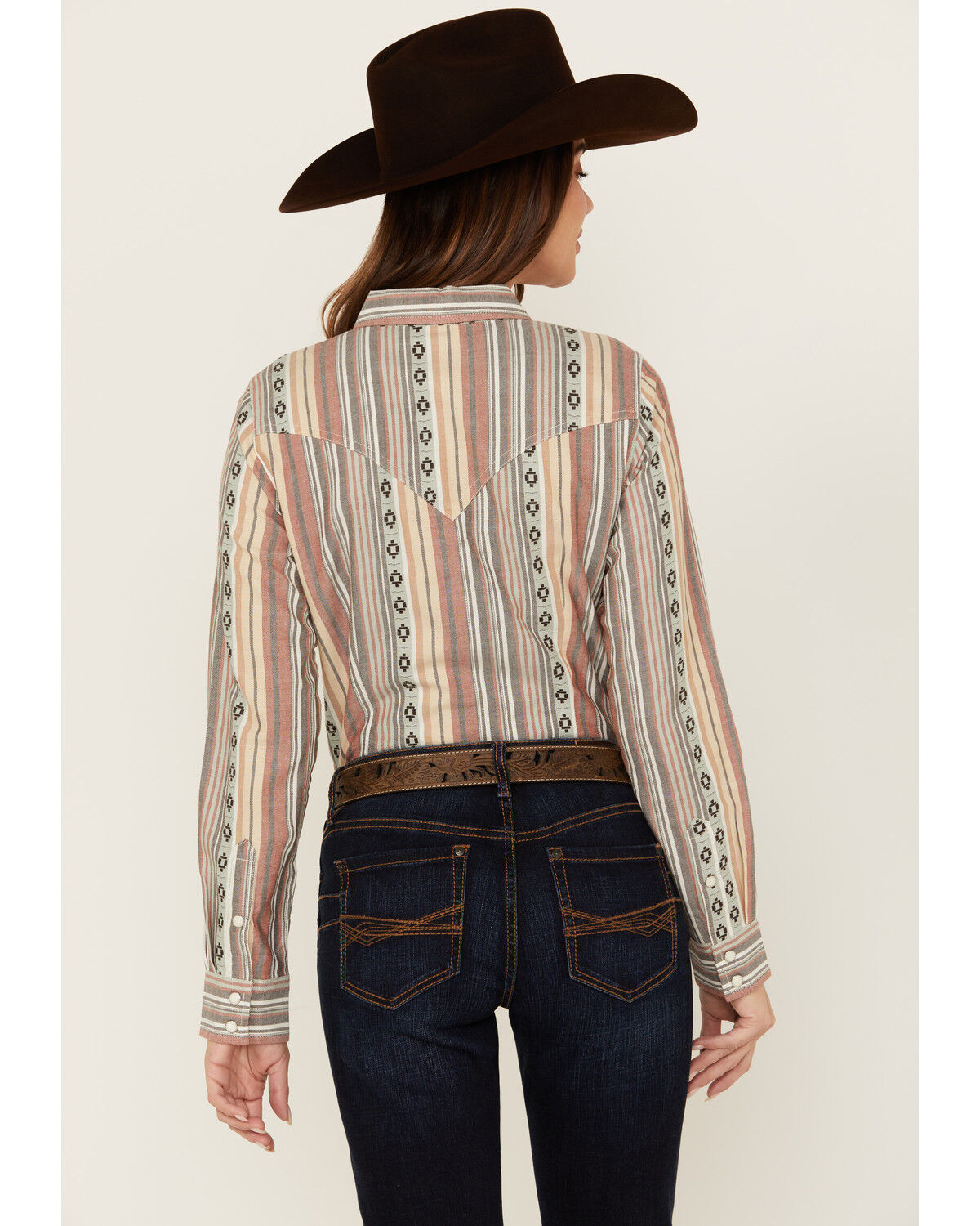 Image #4 - Wrangler Retro Women's Striped Long Sleeve Snap Western Shirt, Blue, hi-res