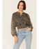 Image #1 - Lush Women's Floral Cropped Blouse , Black, hi-res