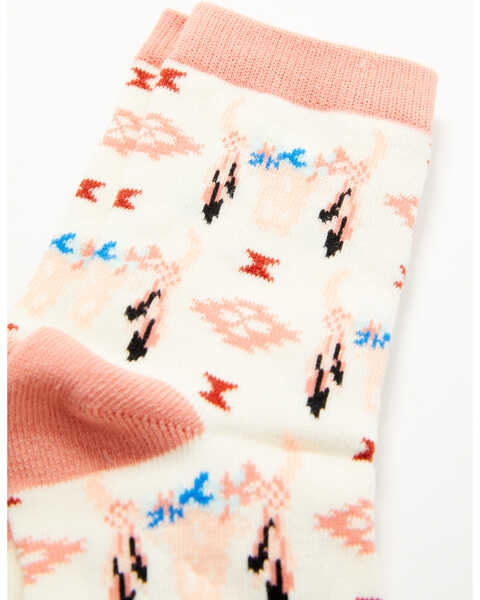 RANK 45 Girls' Southwestern Longhorn Print Crew Socks, Multi, hi-res