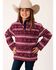 Image #1 - Roper Girls' Striped Print Micro Fleece Pullover, Red, hi-res