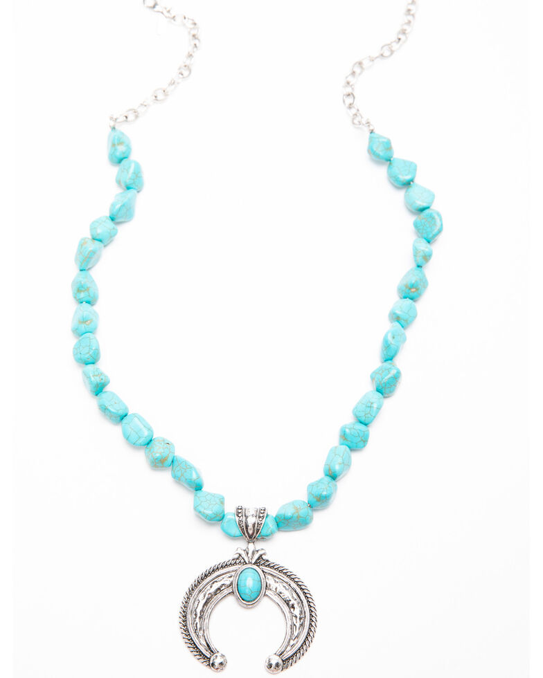 Shyanne Women's Moonlit Raw Turquoise Squash Blossom Necklace , Silver, hi-res