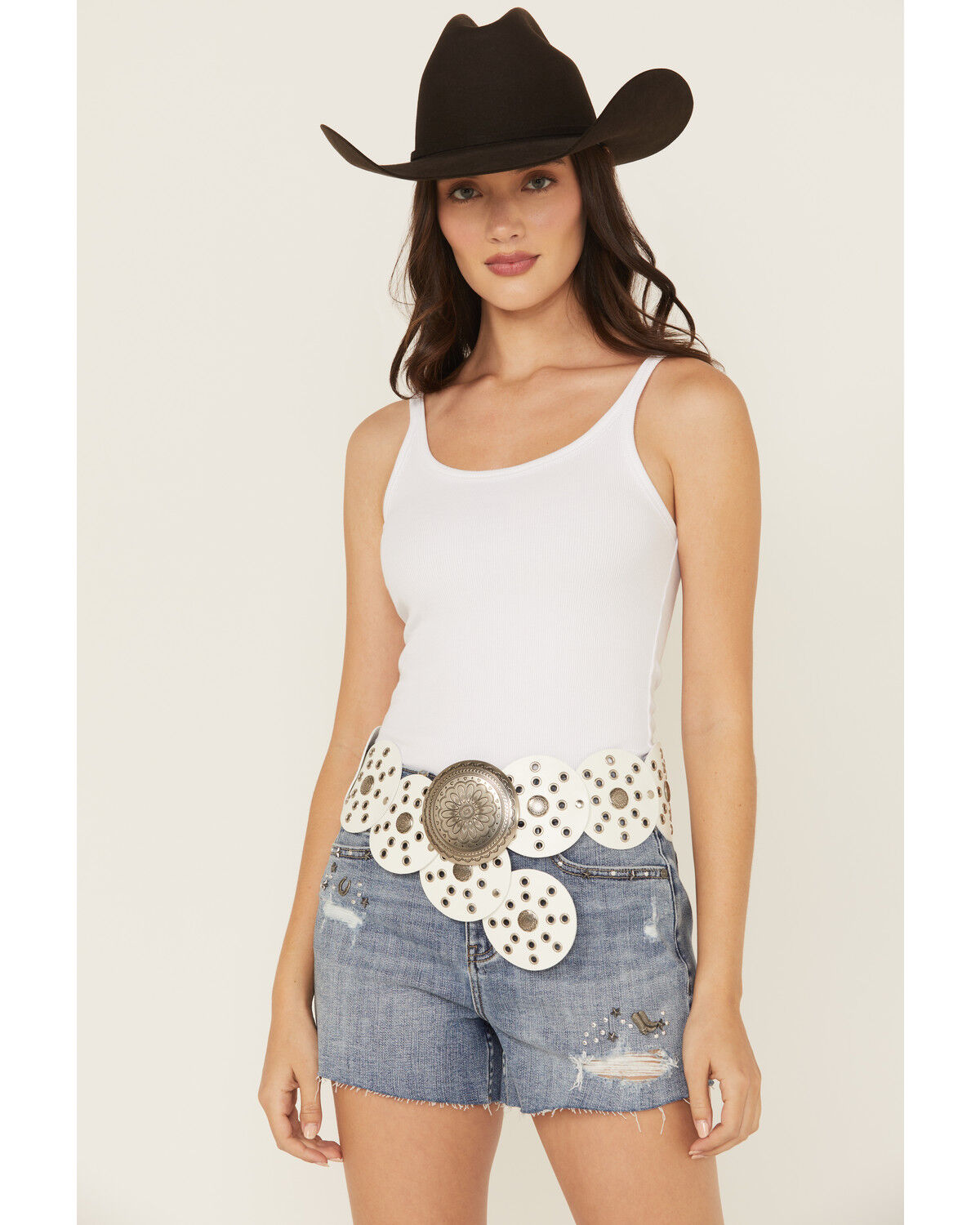 Image #1 - Shyanne Women's Willa Rounds Concho Belt, White, hi-res