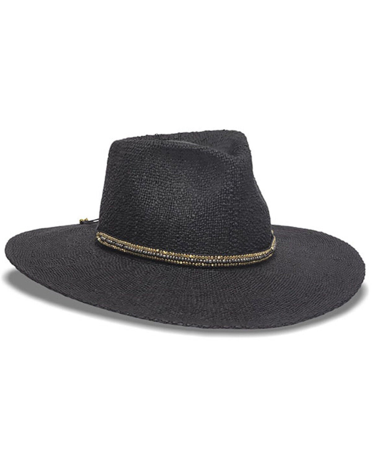 Nikki Beach Women's Monte Carlo Straw Rancher Hat, Black, hi-res
