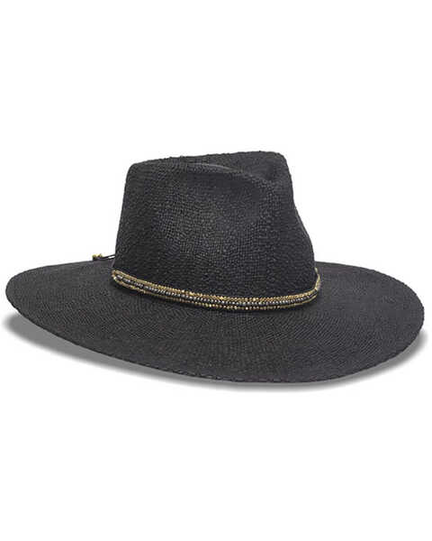 Nikki Beach Women's Monte Carlo Straw Rancher Hat , Black, hi-res