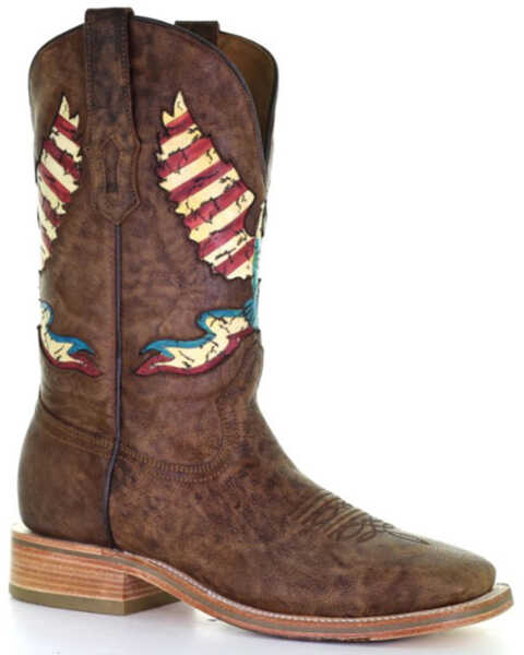 Image #1 - Corral Men's Eagle Inlay Embroidery Western Boots - Broad Square Toe, Brown, hi-res