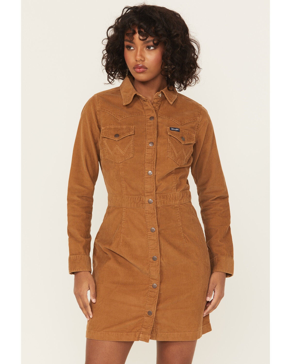 Wrangler Retro Women's Corduroy Long Sleeve Snap Mini Dress, Brown, hi-res