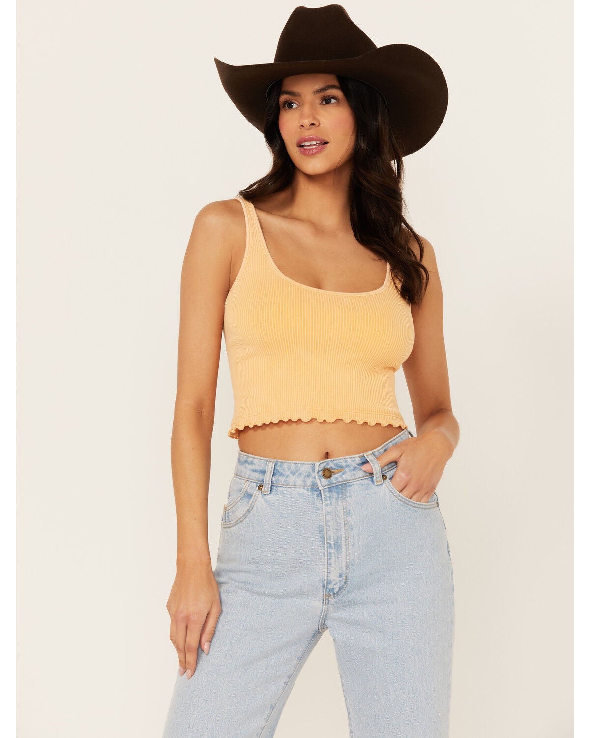 Fornia Women's Ribbed Lettuce Edge Brami, Yellow, hi-res