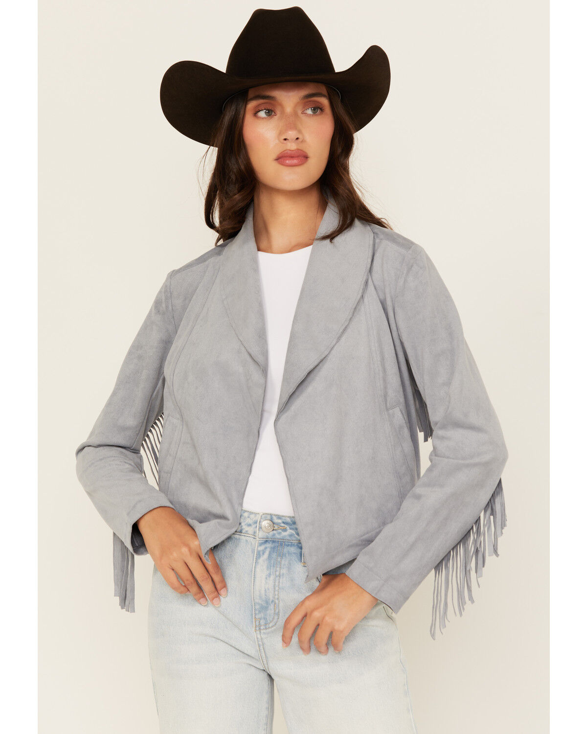 Image #1 - Shyanne Women's Faux Suede Fringe Jacket, Slate, hi-res