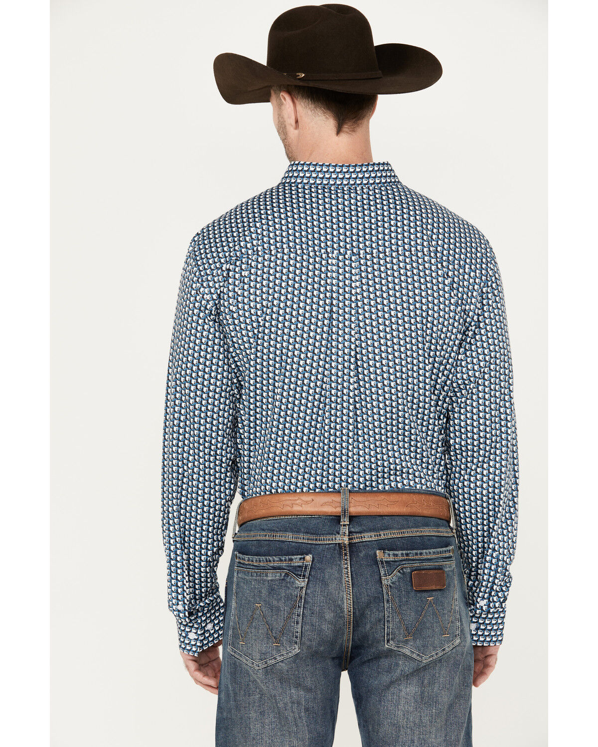 Image #4 - RANK 45® Men's Chute Gate Geo Print Long Sleeve Button-Down Western Shirt, Teal, hi-res