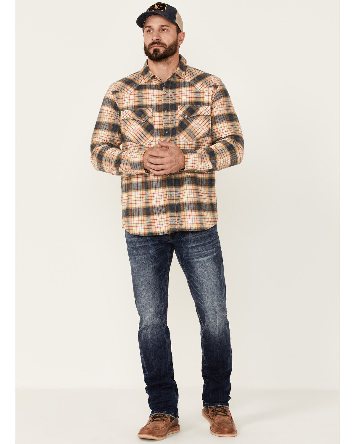 Image #2 - Pendleton Men's Ivory Wyatt Small Plaid Long Sleeve Snap Western Shirt, Ivory, hi-res