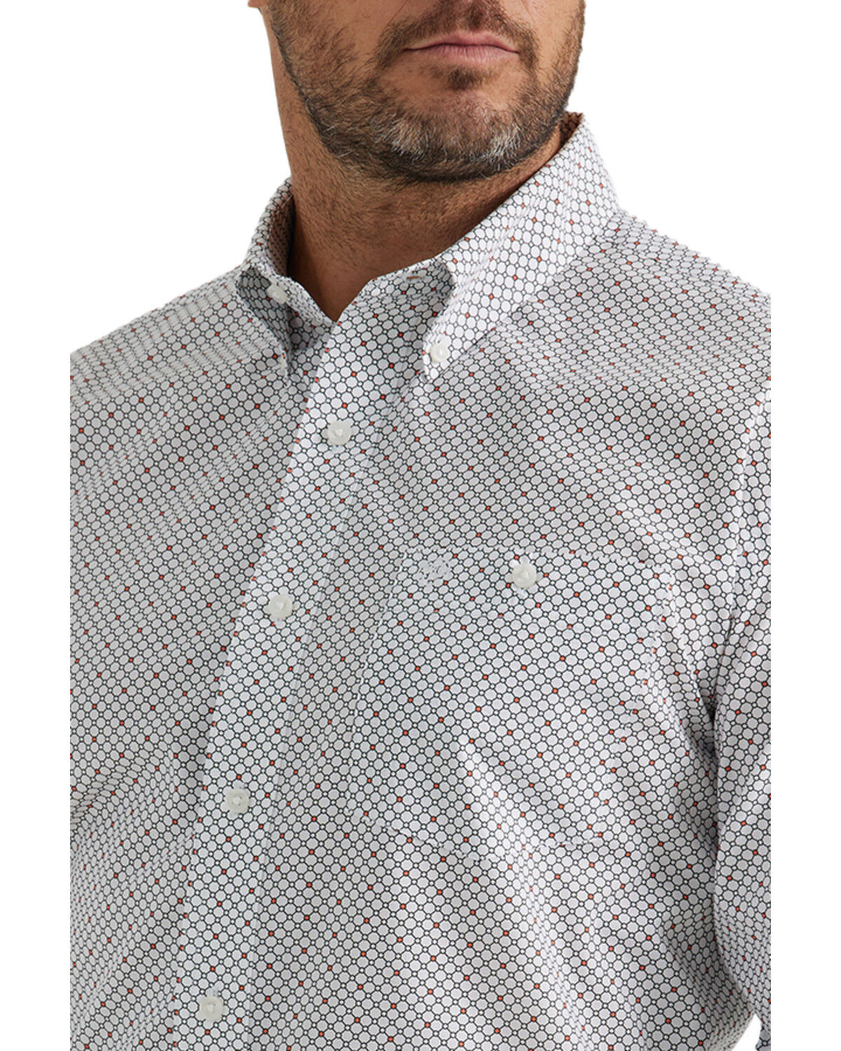 Image #2 - Wrangler Men's Geo Print Long Sleeve Button-Down Western Shirt - Tall, White, hi-res