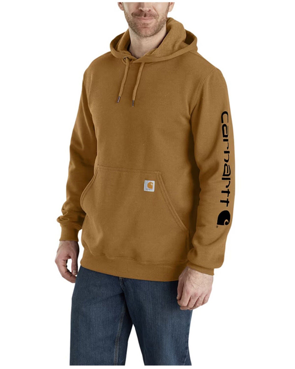 Carhartt Men's Loose Fit Midweight Logo Sleeve Graphic Hooded Sweatshirt - Big, Brown, hi-res