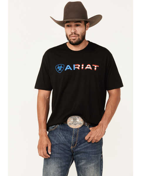 Image #1 - Ariat Men's Wordmark Short Sleeve Graphic T-Shirt , Black, hi-res