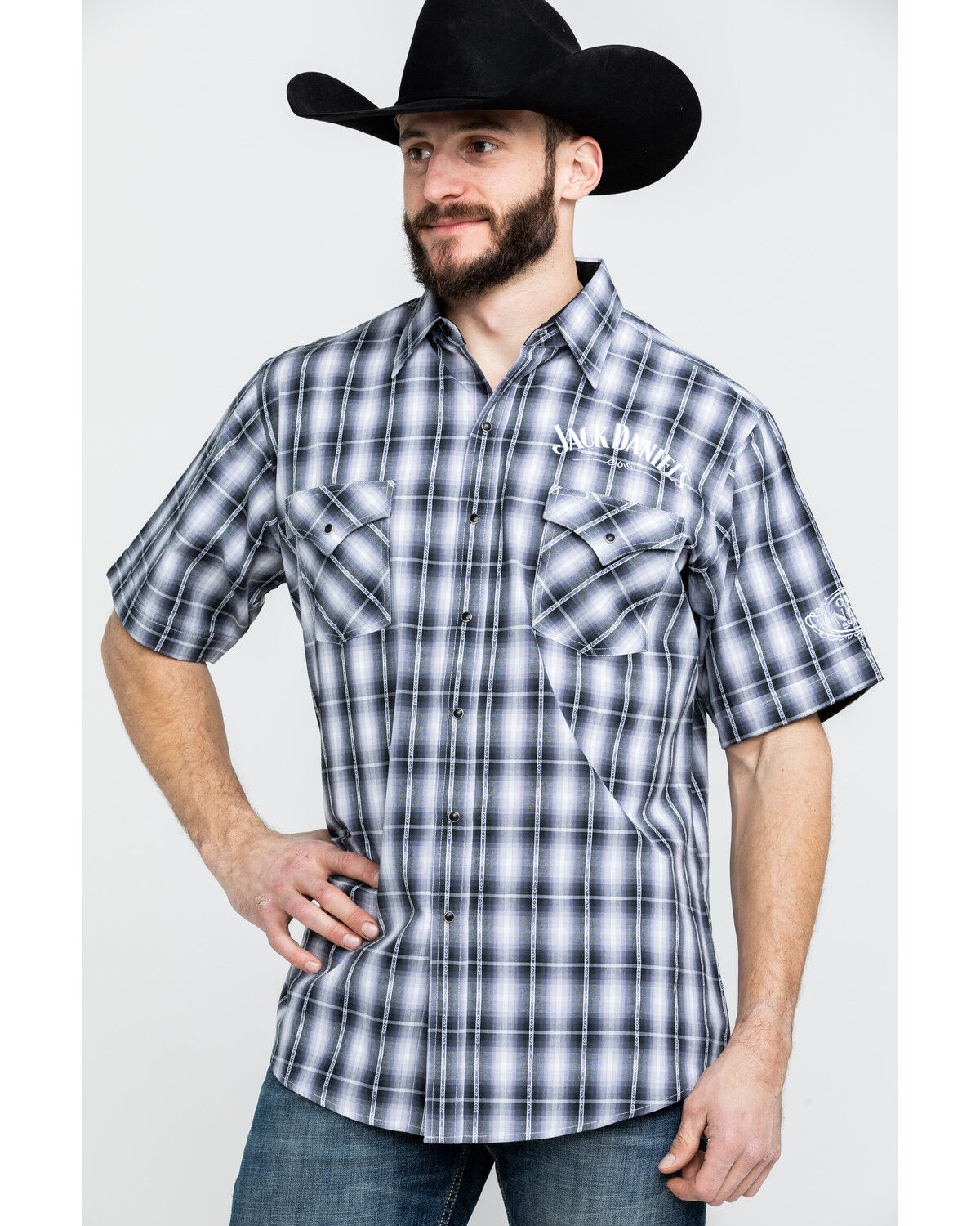 Image #5 - Jack Daniel's Men's Textured Plaid Print Short Sleeve Western Shirt, Black, hi-res
