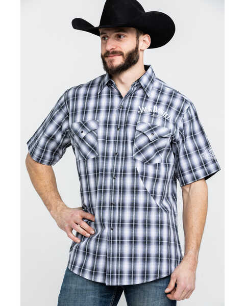 Jack Daniel's Men's Textured Plaid Short Sleeve Western Shirt , Black, hi-res