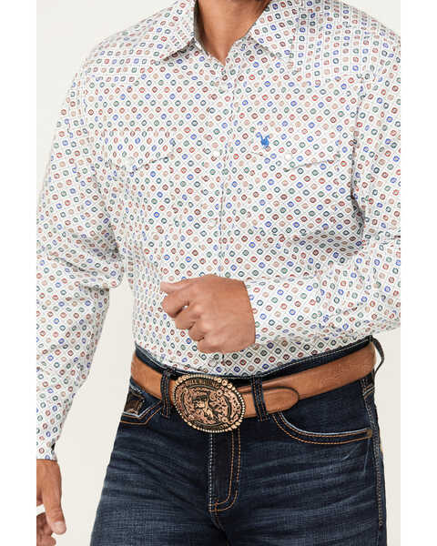 Image #3 - Rodeo Clothing Men's Southwestern Geo Print Long Sleeve Pearl Snap Western Shirt, White, hi-res