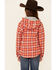 Image #4 - Roper Girls' Plaid Print Thermal Lined Snap-Front Hooded Shacket , Orange, hi-res