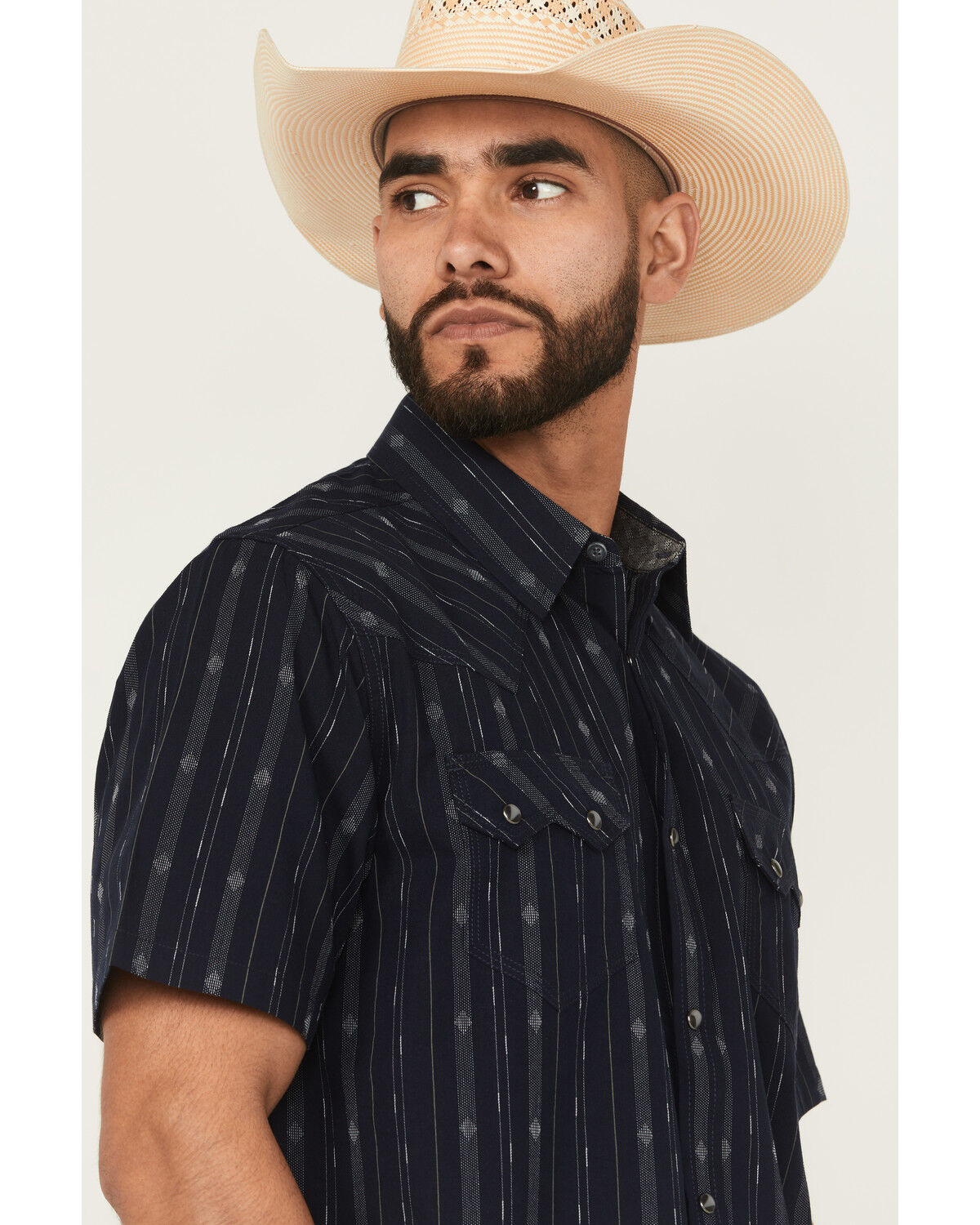 Image #2 - Moonshine Spirit Men's Star Power Striped Short Sleeve Snap Western Shirt, Navy, hi-res