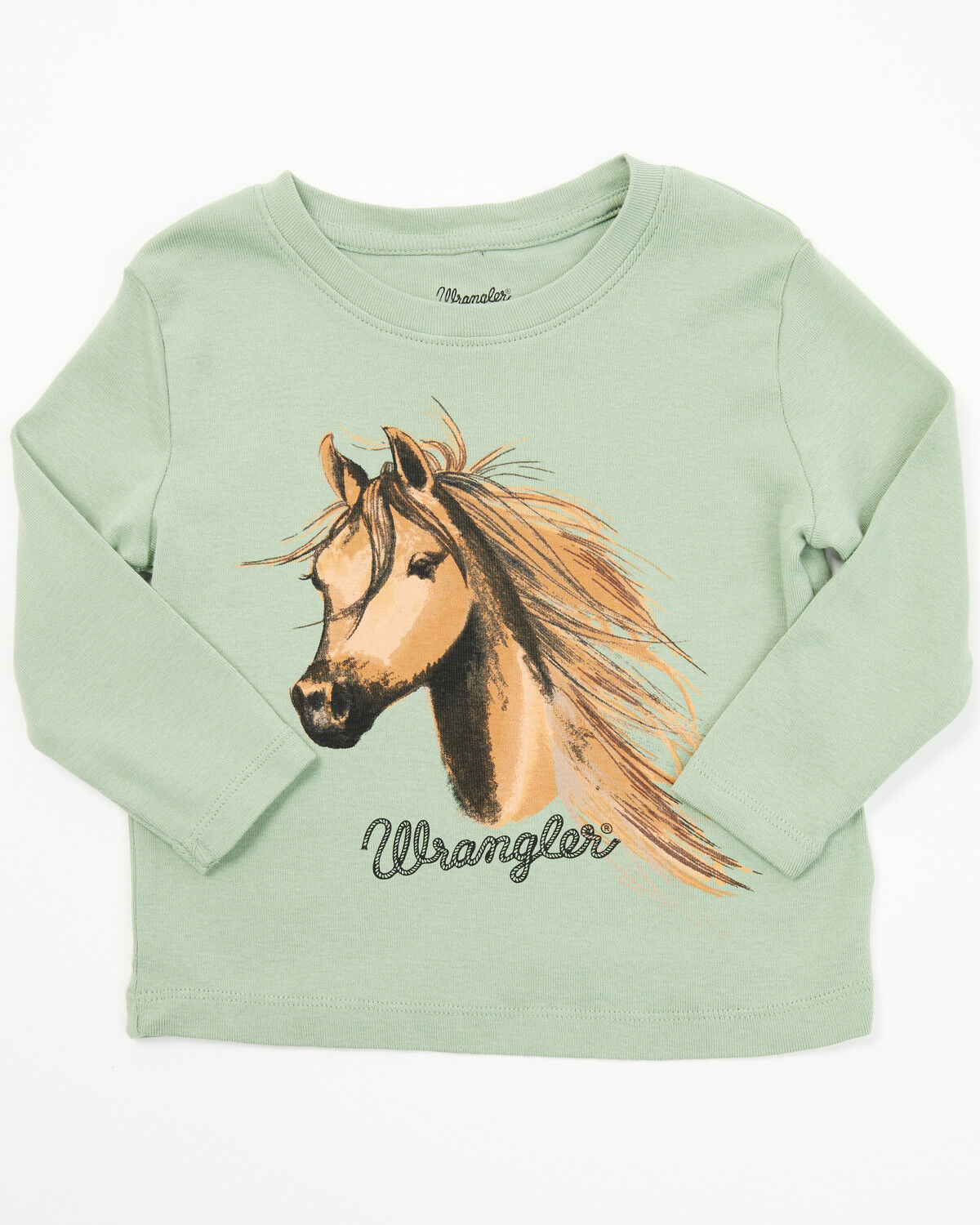 Image #1 - Wrangler Toddler Girls' Horse Logo Long Sleeve Graphic Shirt, Green, hi-res