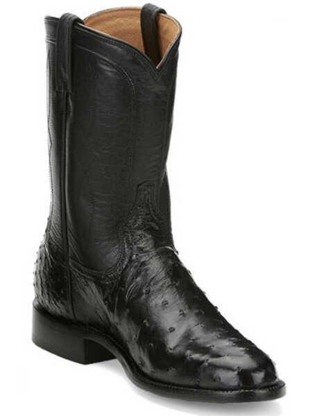 Tony Lama Men's Monterey Black Full Quill Ostrich Exotic Western Boot - Round Toe , Black, hi-res