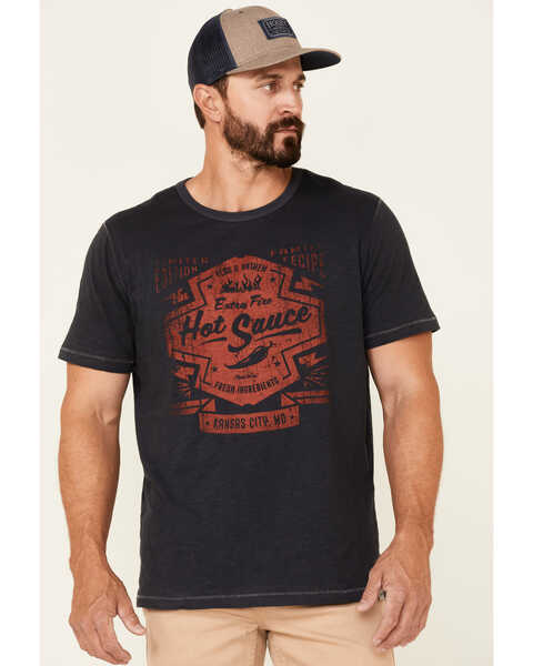 Image #1 - Flag & Anthem Men's Navy Fire Hot Sauce Graphic Slub Short Sleeve T-Shirt , Navy, hi-res