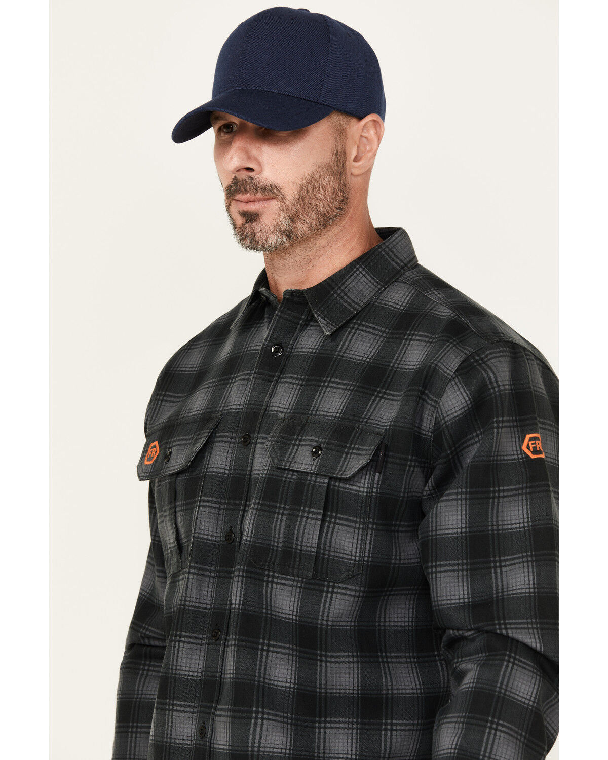 Image #2 - Hawx Men's FR Plaid Print Long Sleeve Button-Down Western Work Shirt, Black, hi-res