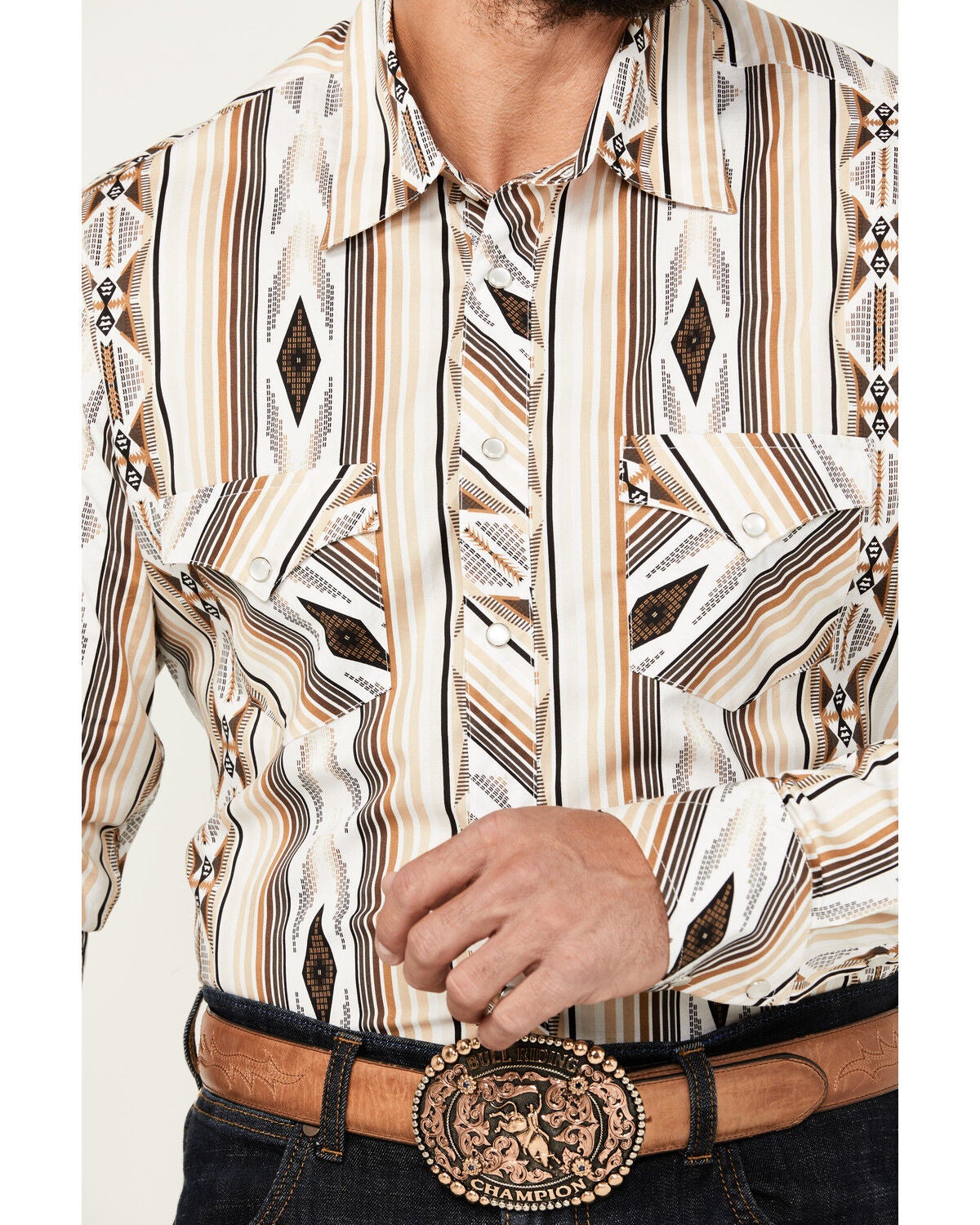 Image #3 - Rock & Roll Denim Men's Southwestern Striped Print Long Sleeve Pearl Snap Stretch Western Shirt, , hi-res