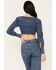 Image #5 - Shyanne Women's Medium Wash Denim Cropped Long Sleeve Corset Top, Dark Medium Wash, hi-res