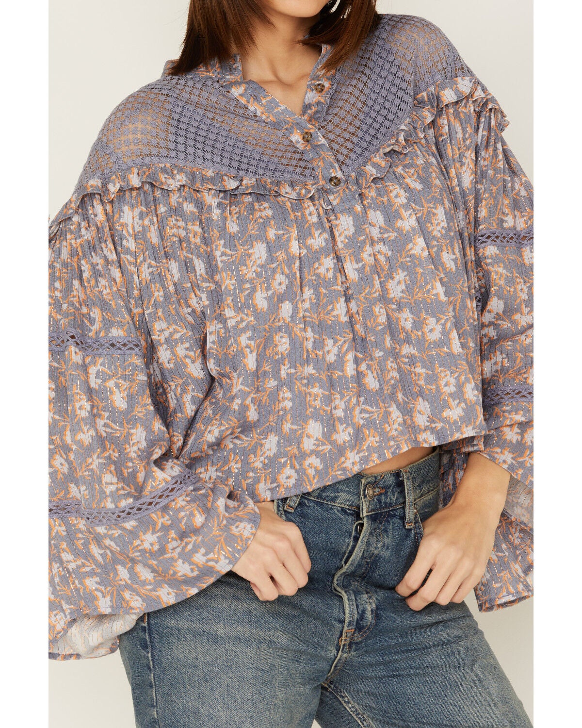 Jen's Pirate Booty Women's Floral Print Long Sleeve Ruffle Wildflower ...