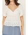 Image #3 - Angie Women's Eyelet Short Puff Sleeve Shirt, White, hi-res