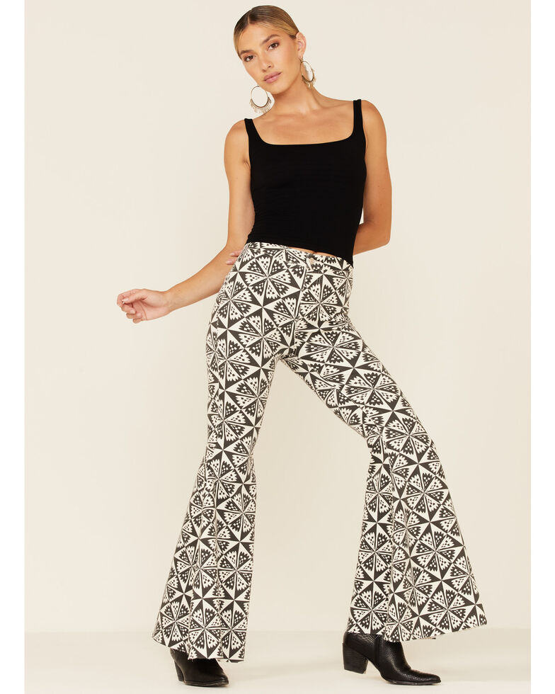 Free People Women's Geometric Just Float On High Rise Flare Jeans , Natural, hi-res