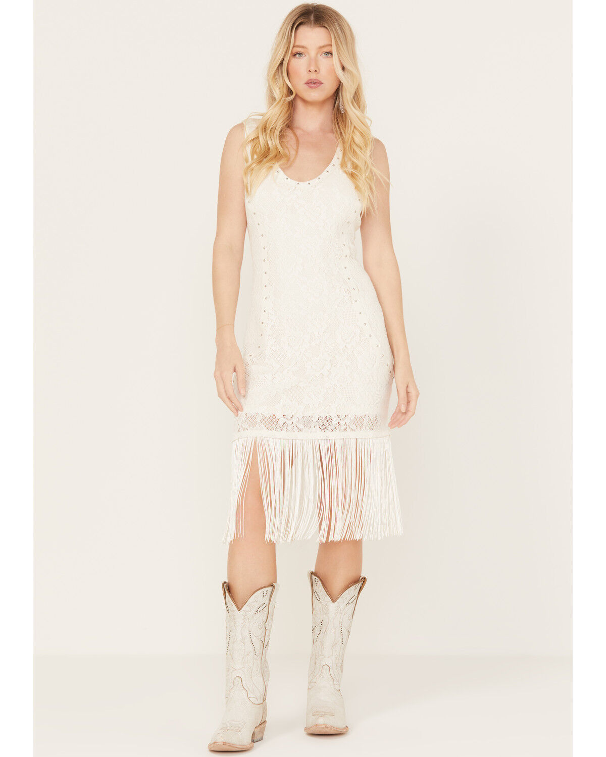Image #1 - Idyllwind Women's Jasira Rocker Studs and Lace Mini Dress, Ivory, hi-res