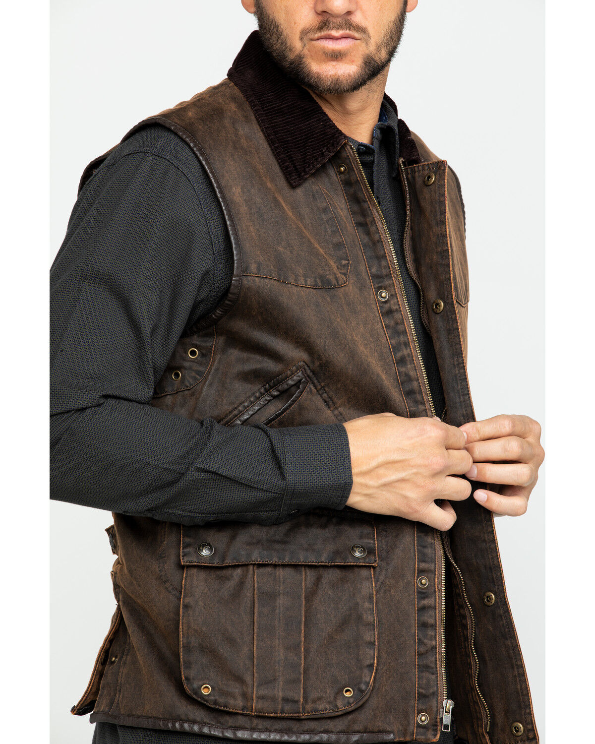 Image #4 - Cripple Creek Men's Enzyme Washed Cotton Concealed Carry Vest, Dark Brown, hi-res