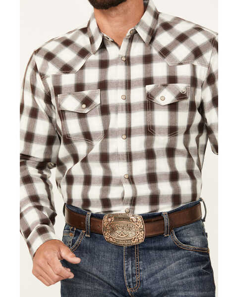 Image #3 - Blue Ranchwear Men's Eastland Checkered Long Sleeve Snap Western Shirt, Dark Brown, hi-res