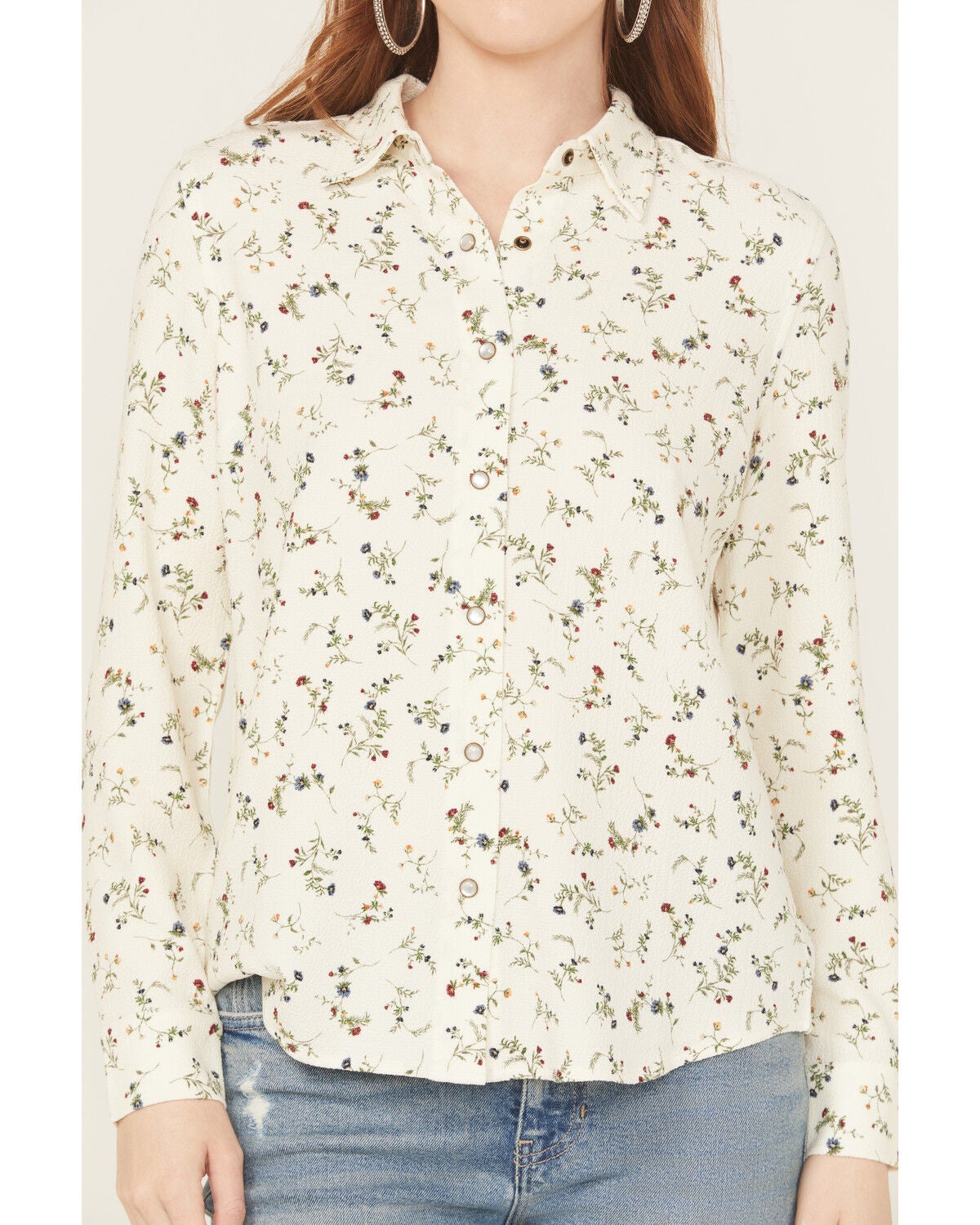 Image #4 - Idyllwind Women's Snowden Floral Print Long Sleeve Featherlight Western Shirt, Cream, hi-res