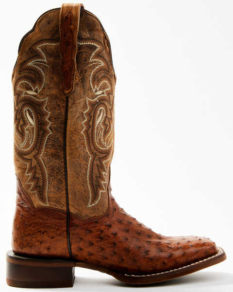Image #2 - Dan Post Women's Exotic Full-Quill Ostrich Western Boots - Broad Square Toe, Brown, hi-res