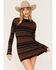 Image #1 - Shyanne Women's Stripe Ribbed Sweater Mini Dress, Black, hi-res