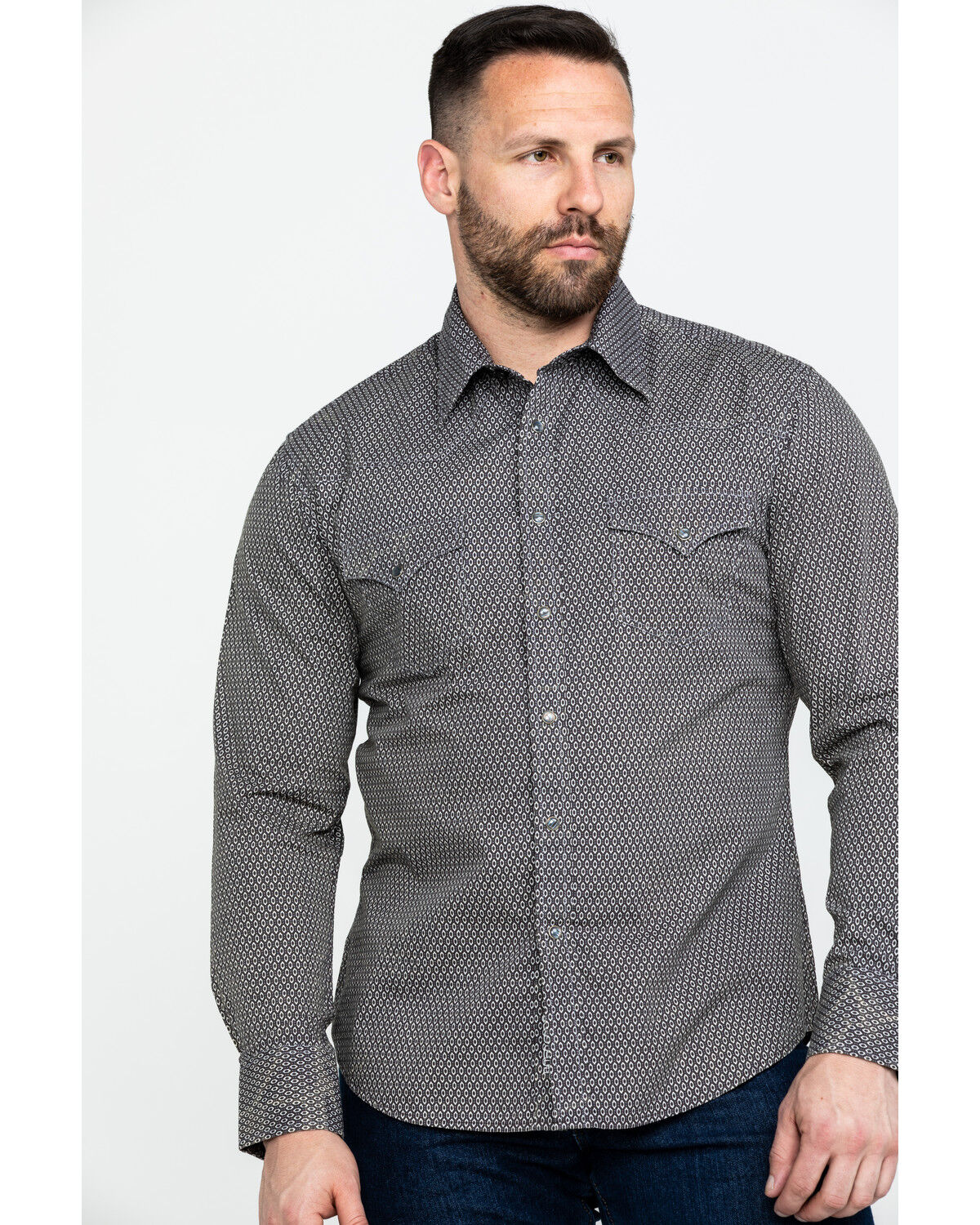 Image #5 - Rock & Roll Denim Men's Brown Washed Poplin Print Long Sleeve Western Shirt, Brown, hi-res
